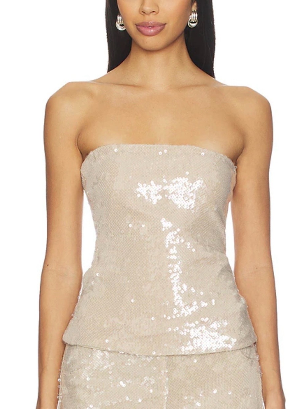 OW Collection Ruby Sequin Tube Top Tan Large Sample New